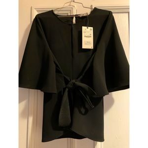 Zara Keyhole belted blouse with flared sleeves